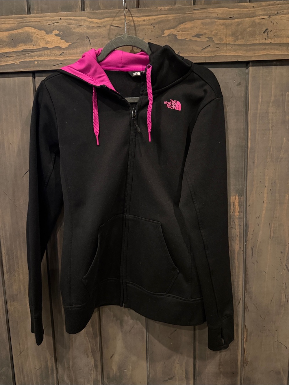 The North Face Black Hoodie Jacket with Pink Accents